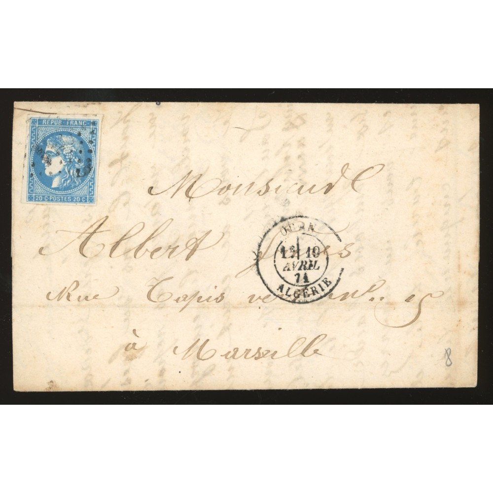 46B Oblitéré  du 10/04/1871 - Depart Oran (Algérie) - Cote 50 Euros