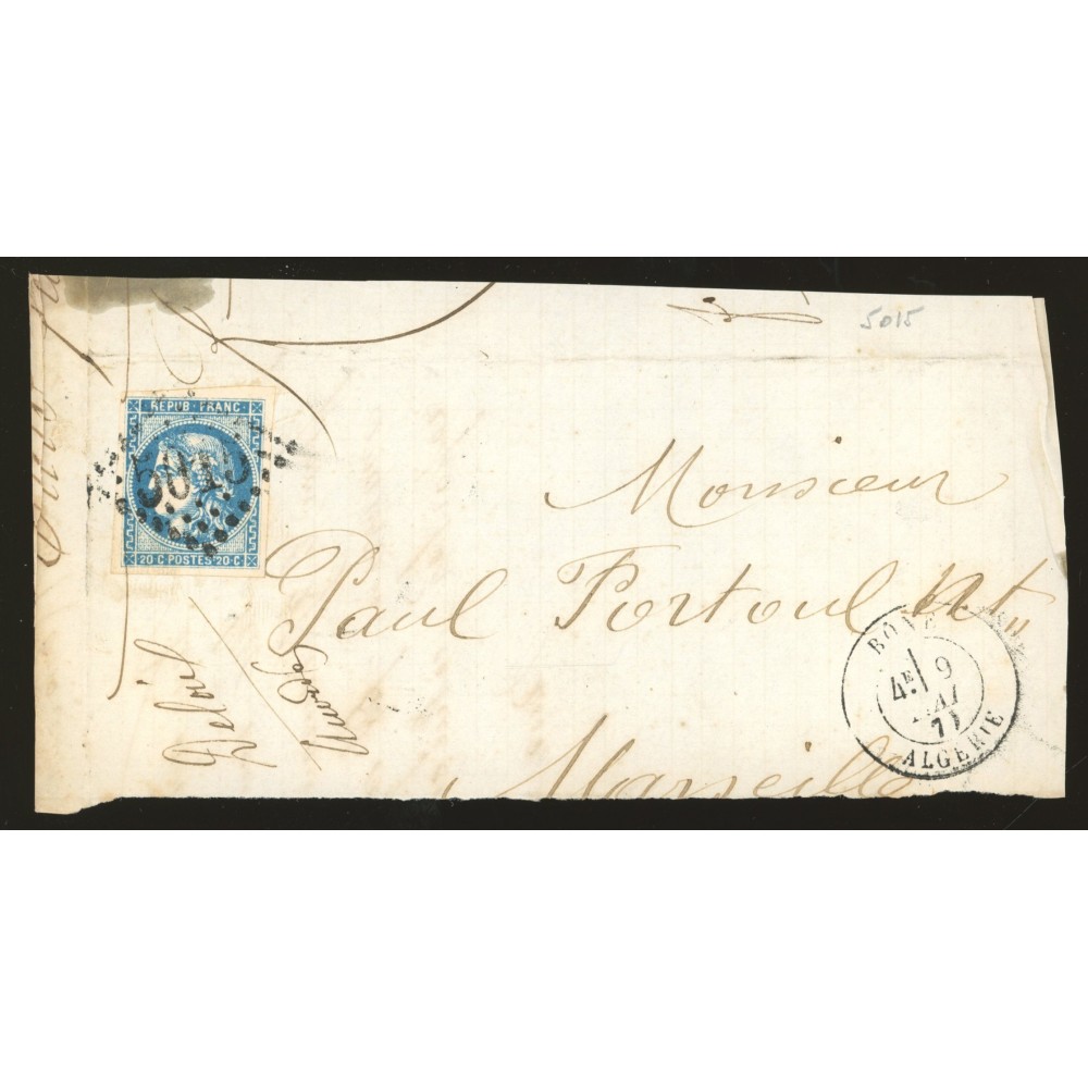 46B Oblitéré GC 5015 du 09/05/1870 - Depart Bone (Algérie) - Cote 55 Euros