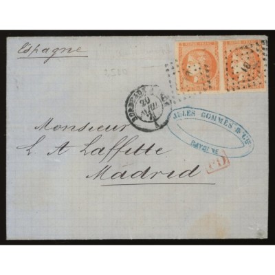 48 Oblitéré B1 du 20/04/1871 - Depart Bordeaux (32) - Paire - PD Rouge dans un rectangle - Cote 280 Euros