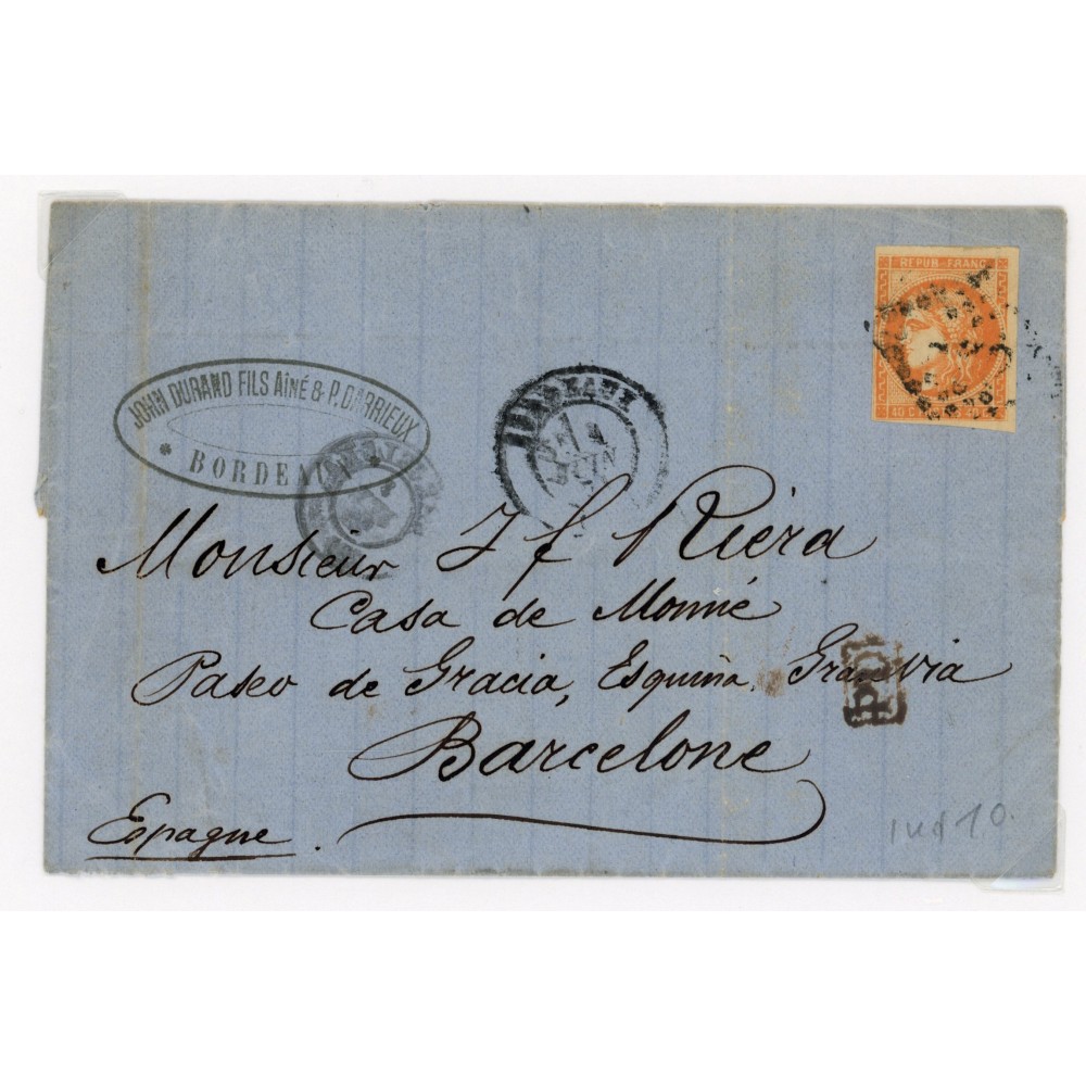 48 Oblitéré GC 532 du 01/06/1871 - Depart Bordeaux (32) -   - Cote 318 Euros