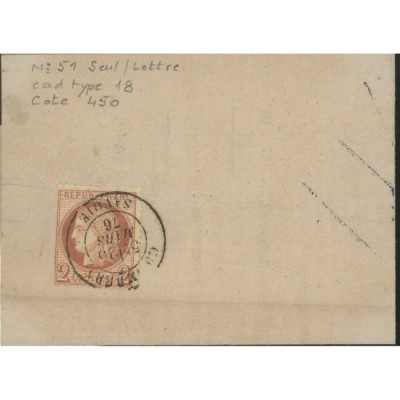 51 Oblitéré Cachet a Date du 25 Mars 1876 - Depart  - Cote 125 Euros