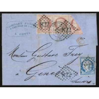 51 Oblitéré GC 822 du 20/08/1874 - Depart Cette (33) - Demi Timbre - Signé Calves - Cote 243 Euros