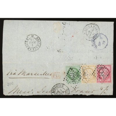 53 57 59 Oblitéré GC 6307 du 01/08/1873 - Depart Bordeaux (Les chartrons) -   - Cote 198 Euros