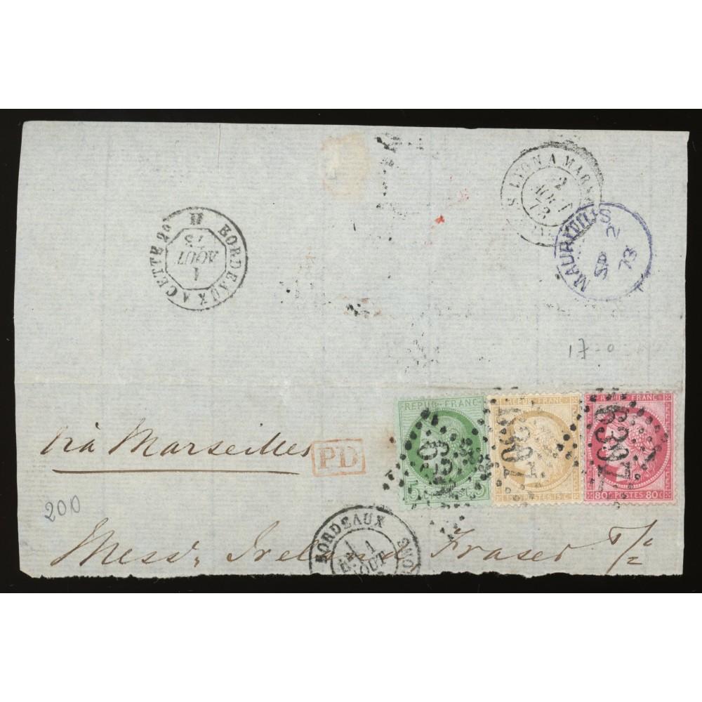 53 57 59 Oblitéré GC 6307 du 01/08/1873 - Depart Bordeaux (Les chartrons) -   - Cote 198 Euros