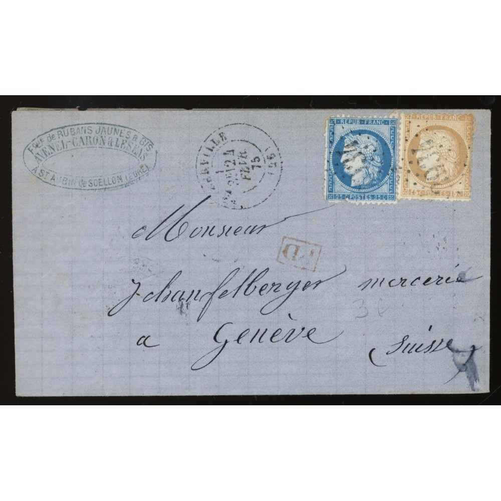 55 & 60 Oblitéré GC 3934 du 24/02/1875 - Depart Thiberville -   - Cote 90 Euros