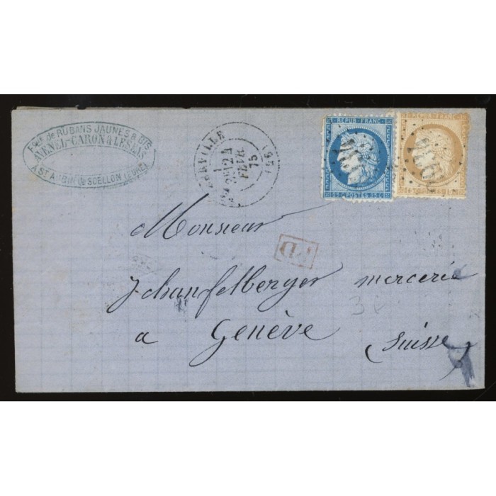 55 & 60 Oblitéré GC 3934 du 24/02/1875 - Depart Thiberville -   - Cote 90 Euros