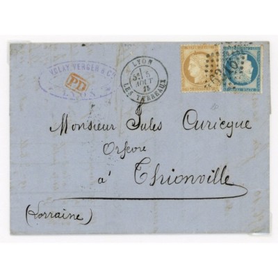 55 & 60 Oblitéré GC 6316 du 05/08/1875 - Depart Lyon (68) -   - Cote 58 Euros
