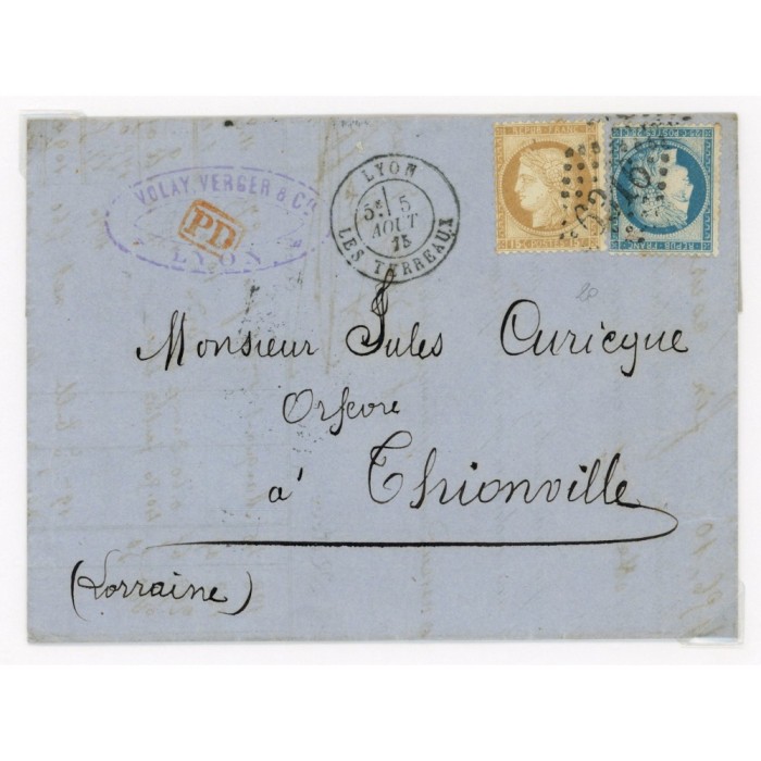 55 & 60 Oblitéré GC 6316 du 05/08/1875 - Depart Lyon (68) -   - Cote 58 Euros