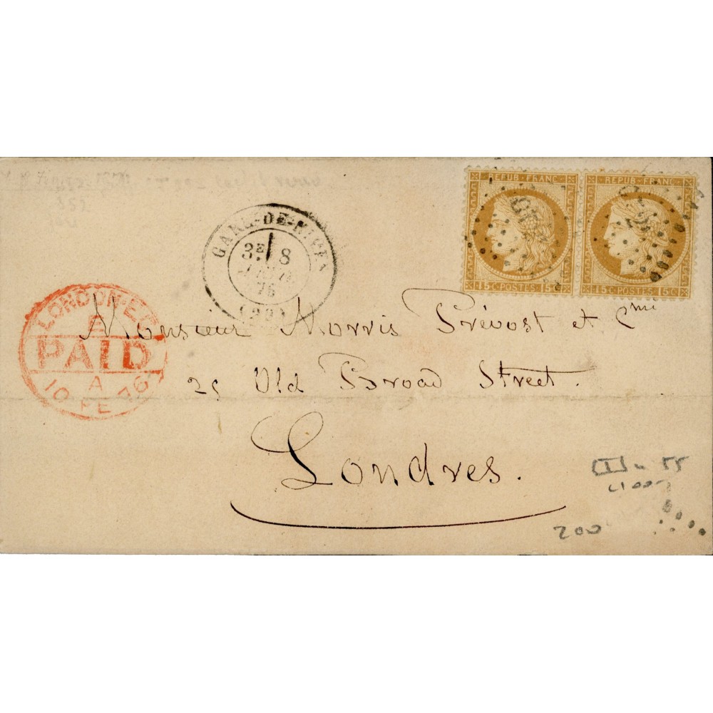 55 Oblitéré CT 2¡ du 1876 - Depart  - Paire - Cote 75 Euros