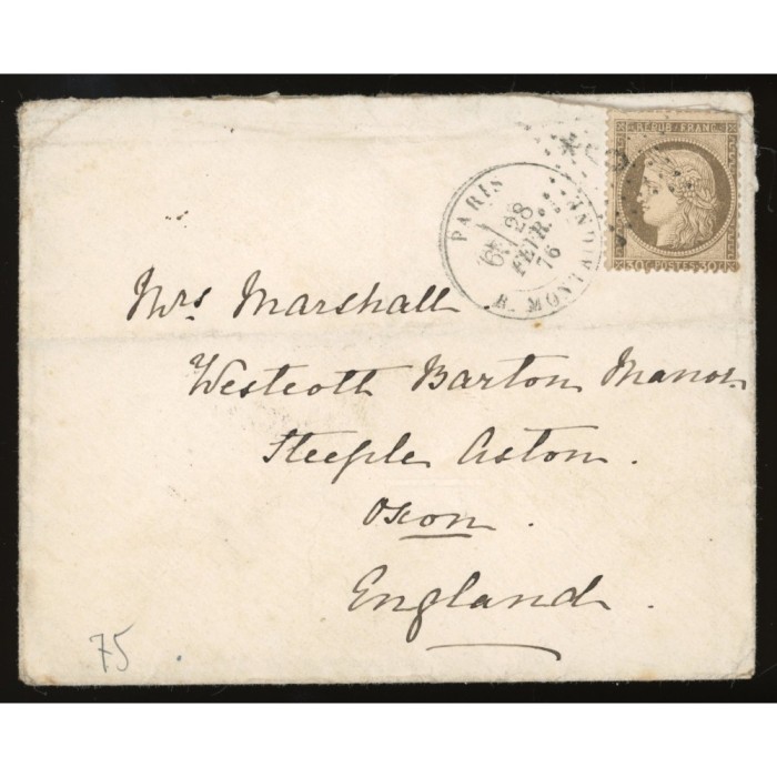 56 Oblitéré Etoile 9 du 28/02/1876 - Depart Paris (60) - Cote 50 Euros