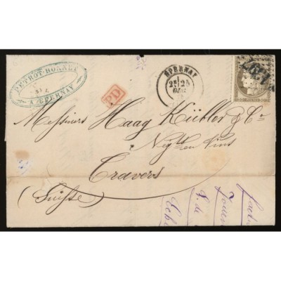 56 Oblitéré GC 1397 du 25/12/1876 - Depart Epernay -   - Cote 88 Euros