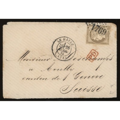 56 Oblitéré GC 1769 du 26/04/1875 - Depart Le Havre (74) -   - Cote 88 Euros