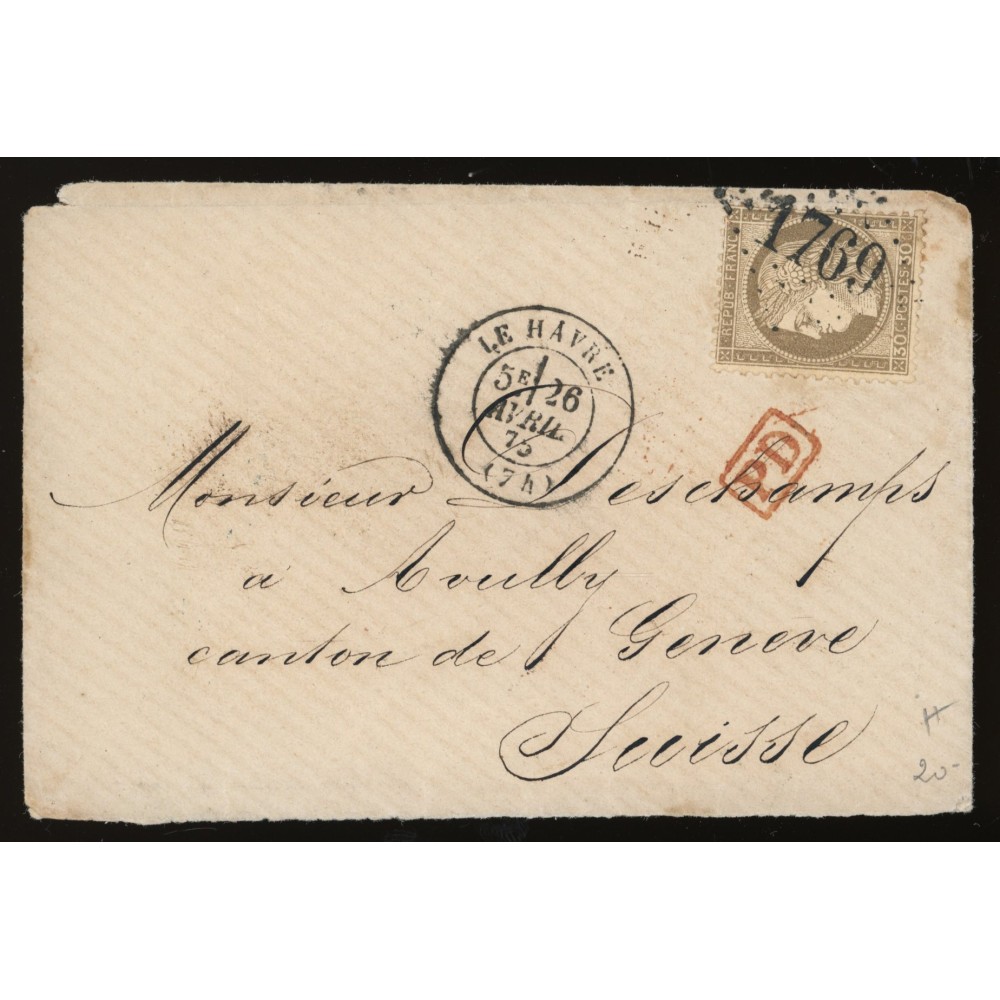 56 Oblitéré GC 1769 du 26/04/1875 - Depart Le Havre (74) -   - Cote 88 Euros
