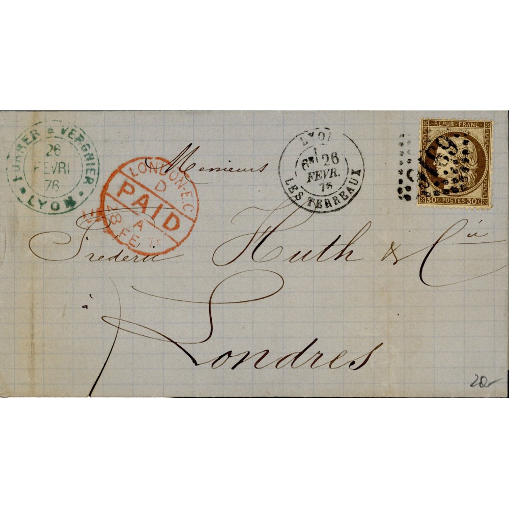 56 Oblitéré GC 6316 du 26/02/1876 - Depart Lyon (68) - Cote 53 Euros