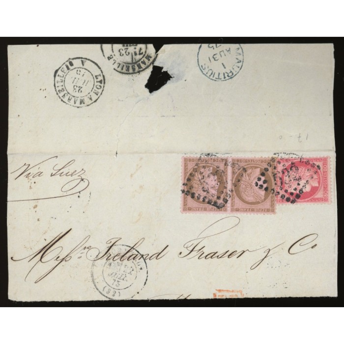 57 & 58 Oblitéré GC 532 du 23/07/1875 - Depart Bordeaux (32) -   - Cote 208 Euros