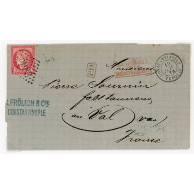 57 Oblitéré GC 5083 du 15/07/1874 - Depart Constantinople (Turquie) -   - Cote 105 Euros