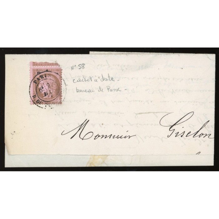 58 Oblitéré Cachet a Date - Depart  - Bureau de Passe au verso - Cote 130 Euros
