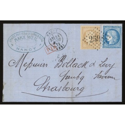 59 & 60A Oblitéré GC 2598 du 24/08/1872 - Depart Nancy (52) -   - Cote 53 Euros