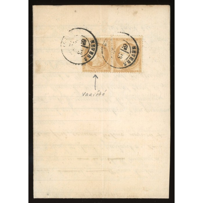 59 Oblitéré Cachet a Date - Depart Nevers (56) - Variété  S  de POSTE - Paire - Cote 45 Euros