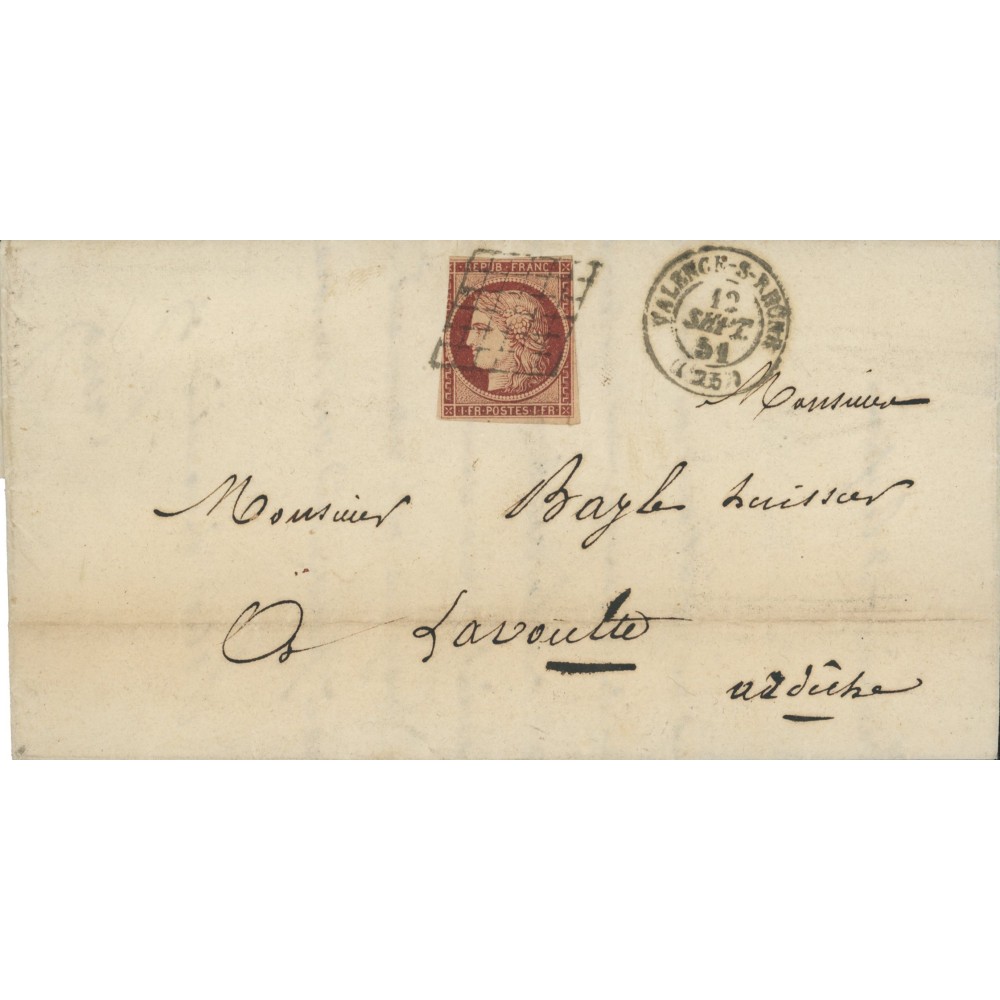 6 Oblitéré Grille du 12/09/1861 - Depart Valence sur Rhone (25) - Cote 1700 Euros