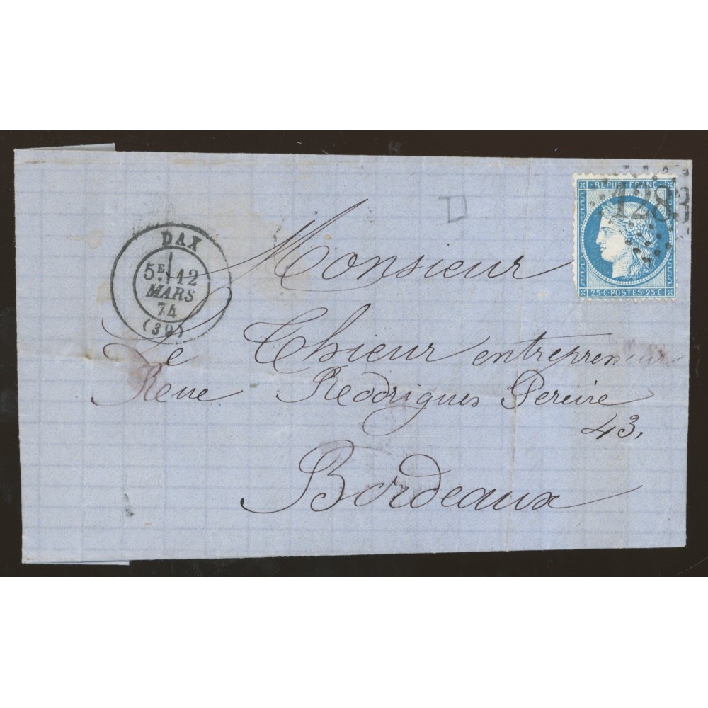 60B Oblitéré GC 1283 du 12/03/1874 - Depart Dax - Cote 78 Euros