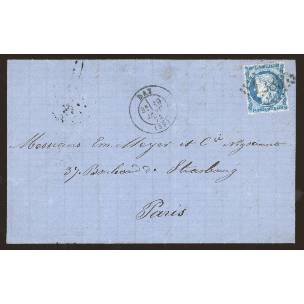 60B Oblitéré GC 1283 du 19/01/1874 - Depart Dax - Cote 78 Euros