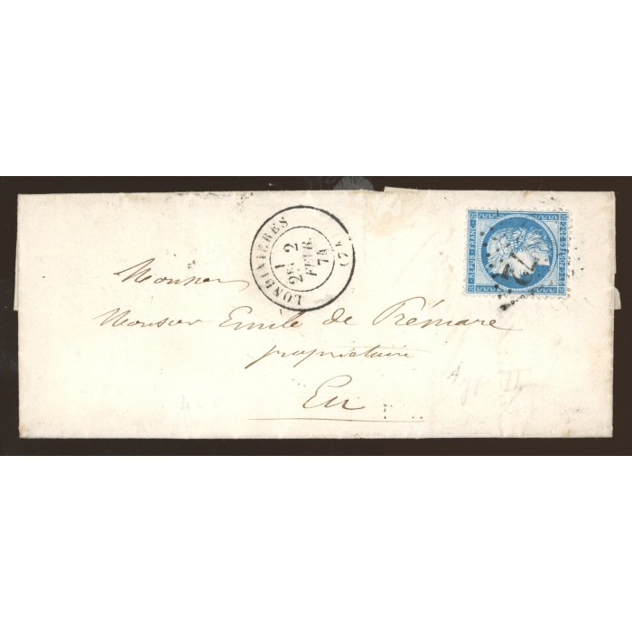 60B Oblitéré GC 2072 du 02/02/1874 - Depart Londinieres - Cote 80 Euros