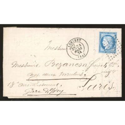 60B Oblitéré GC 2084 du 24/03/1874 - Depart Lorient (54) - Cote 78 Euros