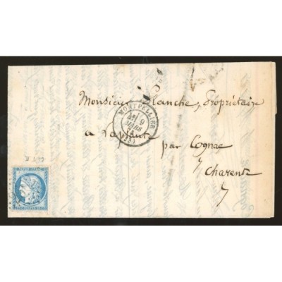 60B Oblitéré GC 2502 du 09/03/1874 - Depart Montpellier (33) - Cote 78 Euros