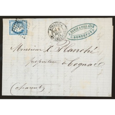 60B Oblitéré GC 6307 du 06/01/1874 - Depart Bordeaux (32) - Cote 78 Euros