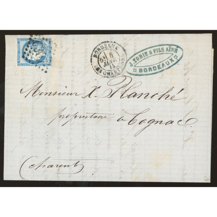 60B Oblitéré GC 6307 du 06/01/1874 - Depart Bordeaux (32) - Cote 78 Euros