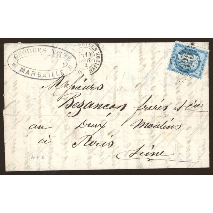 60B Oblitéré GC 6325 du 14/04/1874 - Depart Marseille (Cours du Chapitre) - Cote 78 Euros