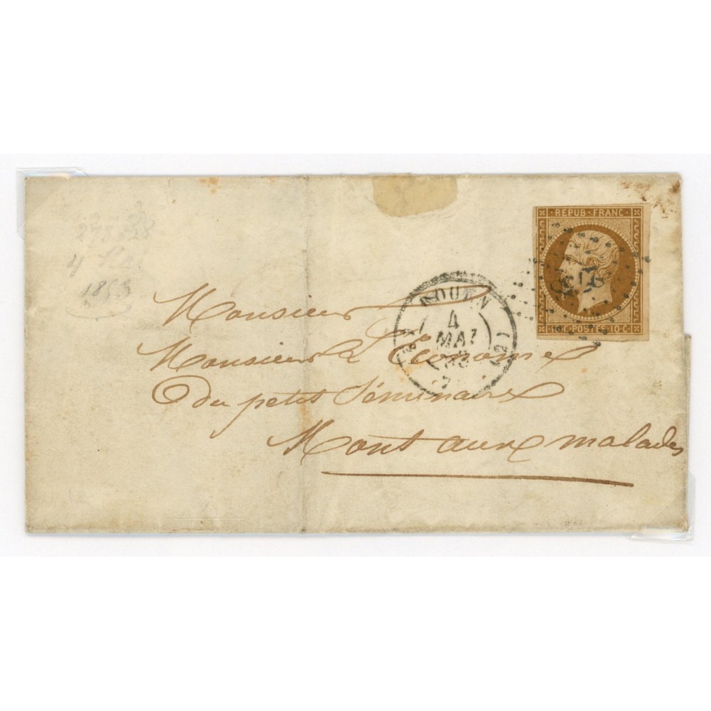 9 Oblitéré PC 2738 du 04/05/1853 - Depart Rouen (74) - Cote 1203 Euros