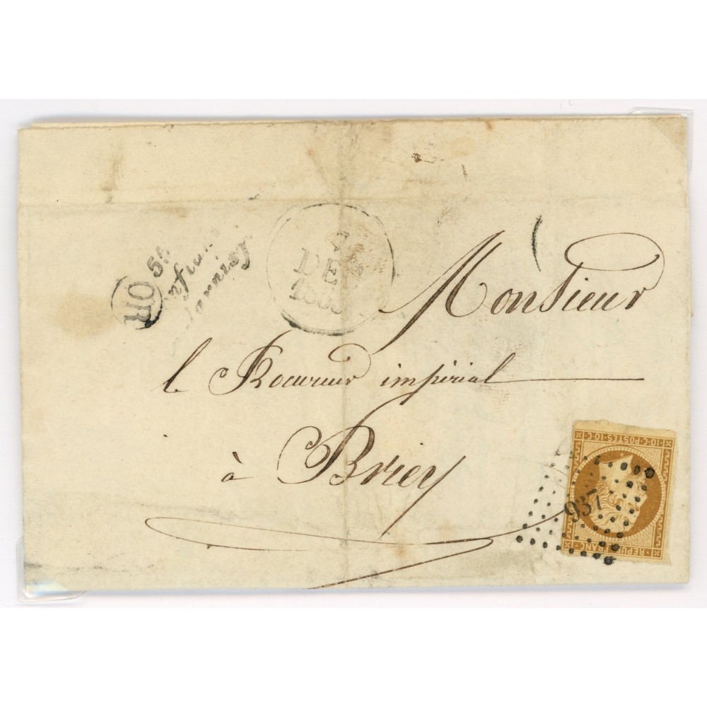 9 Oblitéré PC 937 du Dec 1855 - Depart Conflans en Jarnisy (52) -  OR  dans un cercle - Cote 1240 Euros