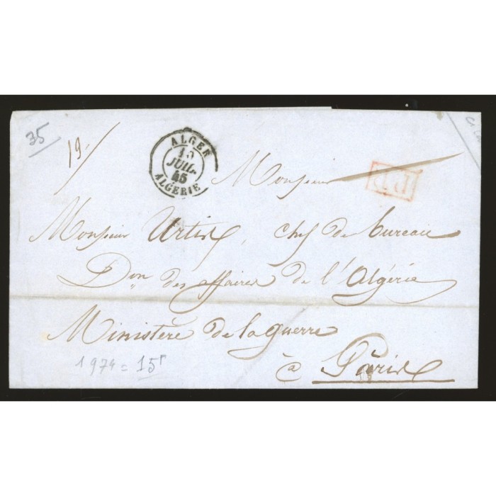 Oblitéré  du 10/07/1845 - Depart Alger (Algérie) -   - Cote 65 Euros