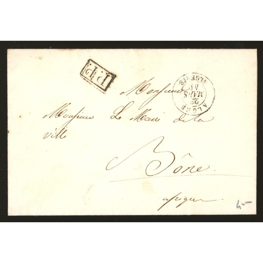 Oblitéré  du 25/03/1844 - Depart Alger (Algérie) -  P.P.  dans un rectangle - Cote 50 Euros