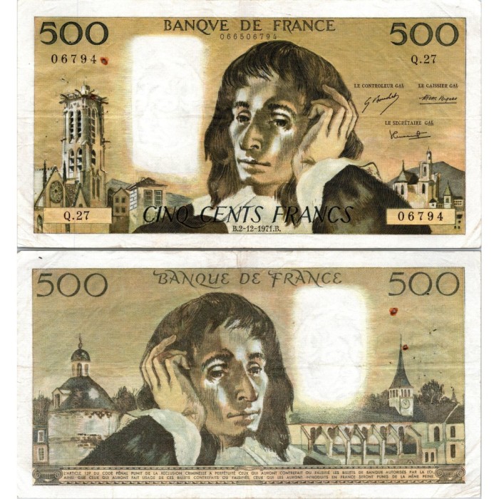 Fay.01.07 - 02/12/71 - Alph Q.27 - 500 Francs Pascal